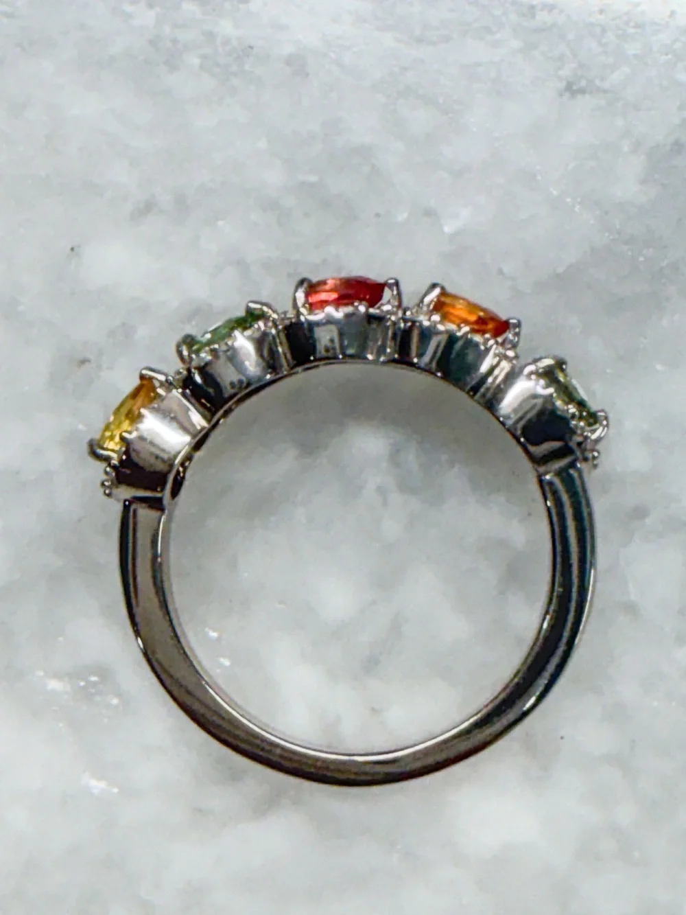 Premium Multi Sapphire & White Zircon Sterling Silver Band Ring Sz 6